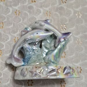 Vintage Iridescent Porcelain Dolphin Figurine - Pastel Multi-Color